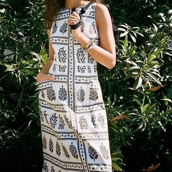 Anthropolgie Woodblock Midi Dress SZ 8 US 40 EU Fit N Flare Sleeveless Cotton - Picture 5 of 5